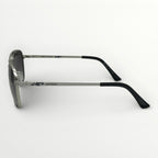 Sunglasses with black and silver frame on a white background