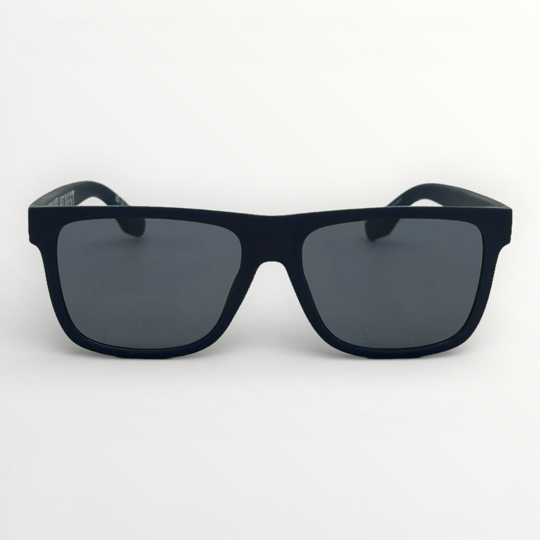 Black sunglasses with dark lenses on a white background