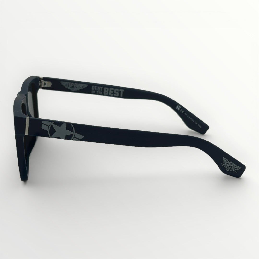 Black sunglasses with 'The Best' branding on a white background